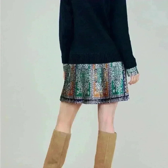 Current air long sleeve v-neck sweater collar dress navy/ multicolor - Picture 2 of 8